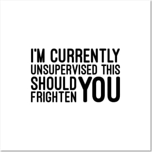 I'm Currently Unsupervised This Should Frighten You - Funny Sayings Posters and Art